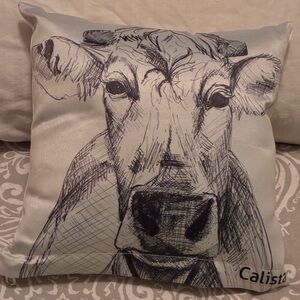 Calista Cow Sketch Accent Pillow in Black on Cream. 12/12”. Zipper for cleaning